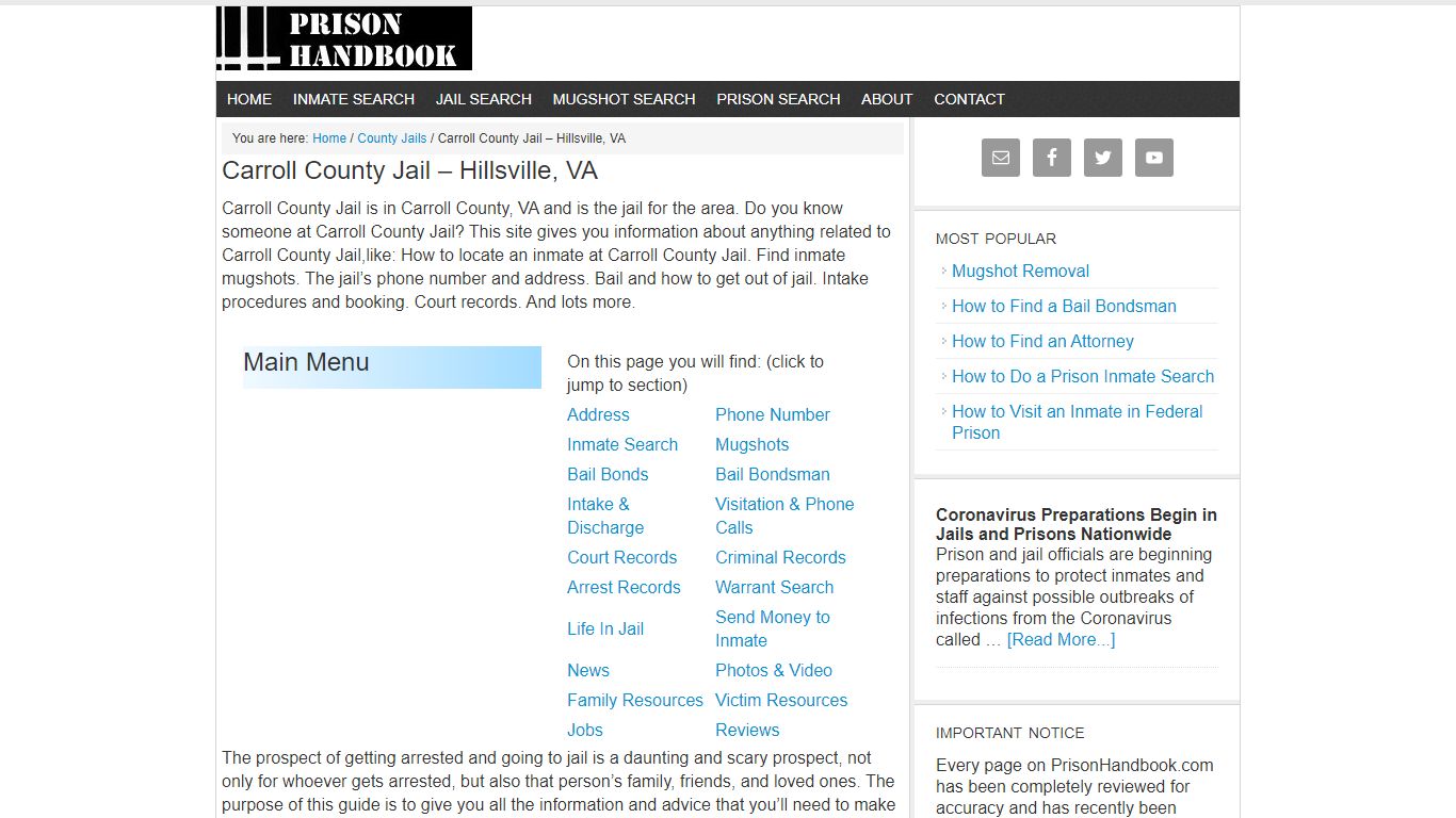 Carroll County Jail – Hillsville, VA - Prison Handbook