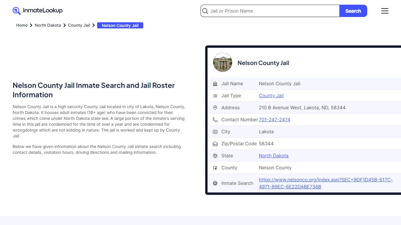 Nelson County Jail Inmate Search - Lakota North Dakota - Inmate Lookup