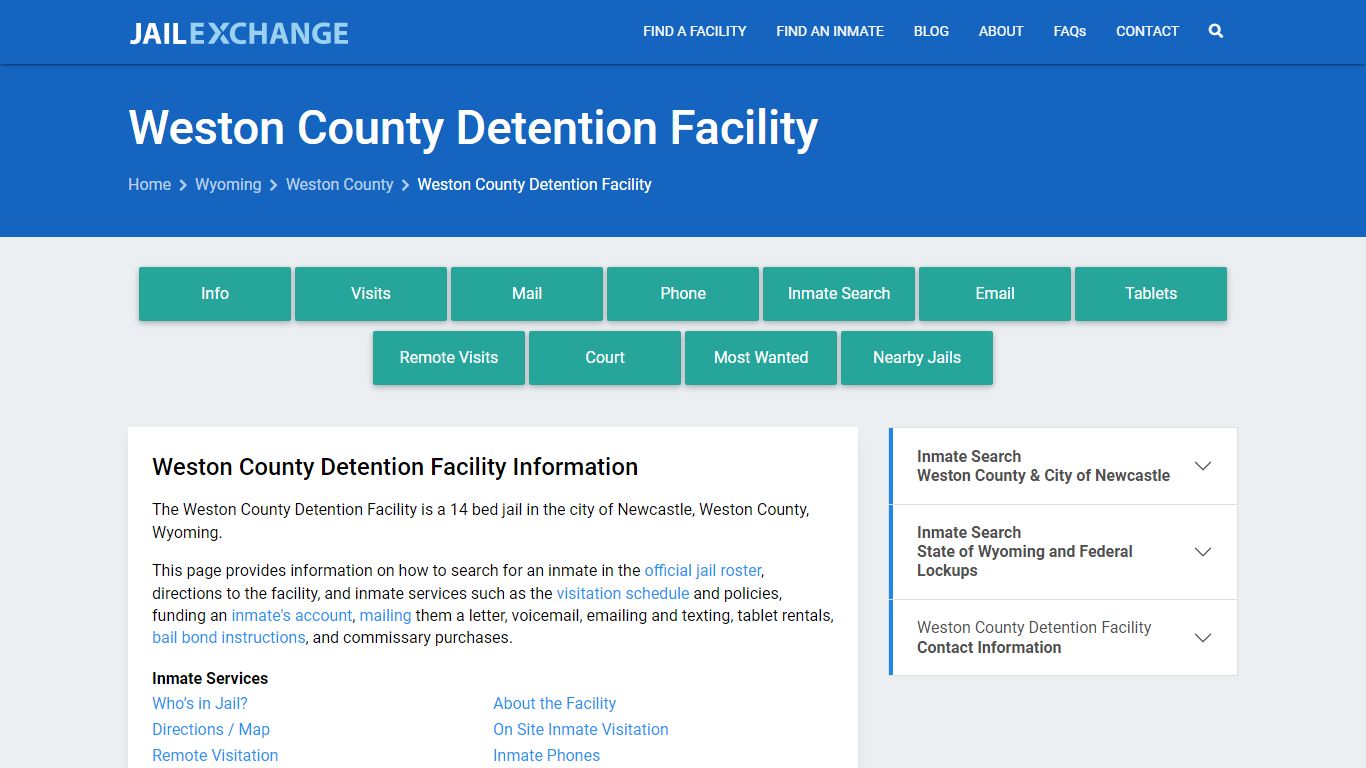 Weston County Detention Facility, WY Inmate Search, Information